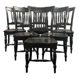 Farmhouse Style Black Painted Dining Chairs - Set of 6 For Sale