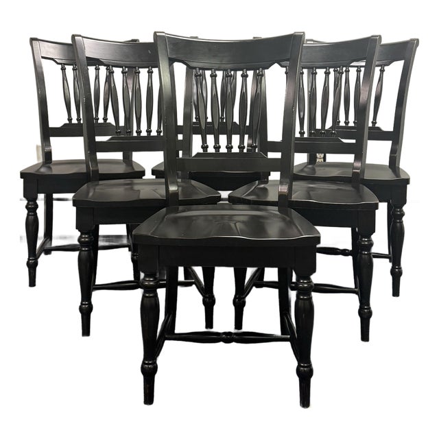 Farmhouse Style Black Painted Dining Chairs - Set of 6 For Sale