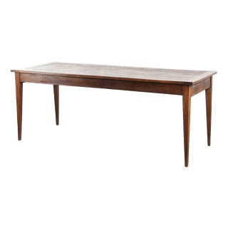 Antique French Pine Dining Table with Oak Base and Practical Drawer, 19th Century For Sale