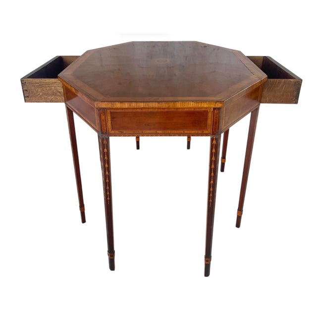 Brown Georgian Octagonal Center Library Table Inlaid Mahogany For Sale - Image 8 of 12