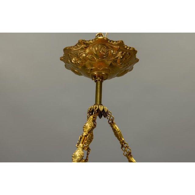 French Art Nouveau Blue & Orange Mottled Glass Pendant Light by G.V. Croismare For Sale - Image 16 of 18