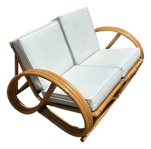 Restored Mid-Century Rattan 3-Strand 3/4 Pretzel Sectional Settee Sofa