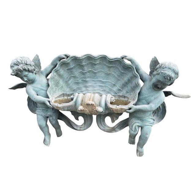 Mediterranean Vintage Bronze Wall Fountain With Cherubs and Scallop Shell For Sale - Image 3 of 12