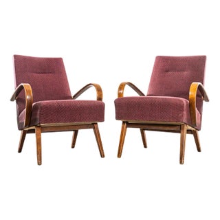 Armchairs with Geometric Aubergine Jacquard Sprung Seat by Jaroslav Šmídek, 1950s For Sale