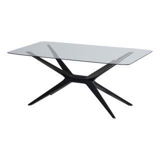 Large Coffee Table with Glass Top and Black Legs, 1950s For Sale