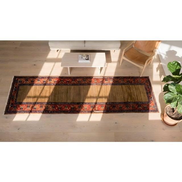 Textile 1890s Tan Camel Geometric Nw. Persian Kurdish Runner Rug 3' X 10' Handknotted Wool Carpet For Sale - Image 7 of 9