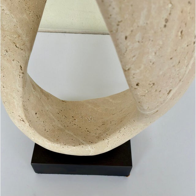 Original retail $1551, timeless Revelation Modern Travertine New Twist Sculpture, bronze metal base showroom floor sample