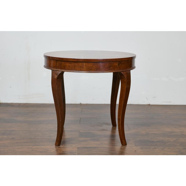 Italian Walnut Table with Round Quarter Veneer Top and Cabriole Legs For Sale - Image 11 of 12