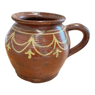 Antique French Terracotta Pot With Hand-Painted Swag Design For Sale