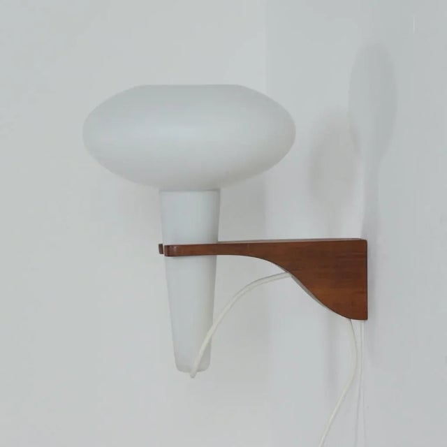 Mushroom Wall Lamp in Teak and White Glass from Artimeta, 1960s For Sale - Image 3 of 12