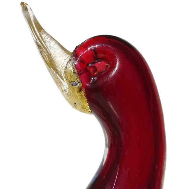 Vintage Murano Sommerso Red Purple Blue Gold Flecks Italian Art Glass Bird Figurine With Original Label For Sale In Orlando - Image 6 of 10