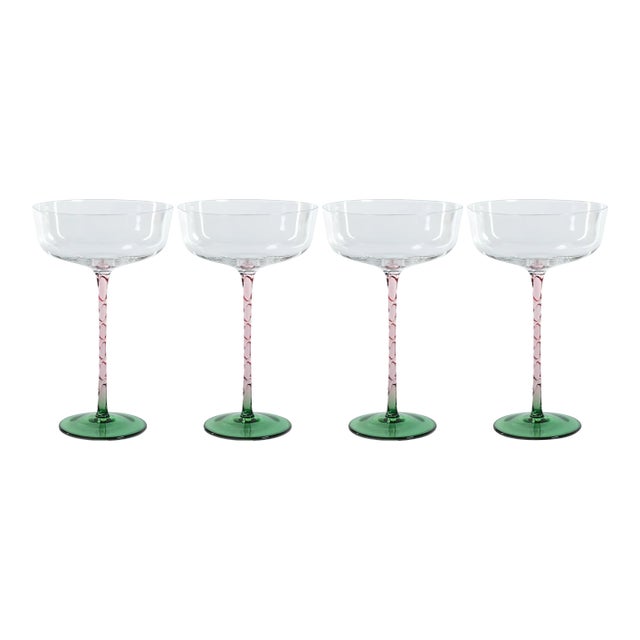 Sachi Green & Pink Cocktail / Martini Glasses, Set of 4 For Sale