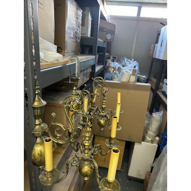 Early 19th Century Pair of Rare Flemish, Early 19th Century Brass Pendant-Sconces For Sale - Image 5 of 12