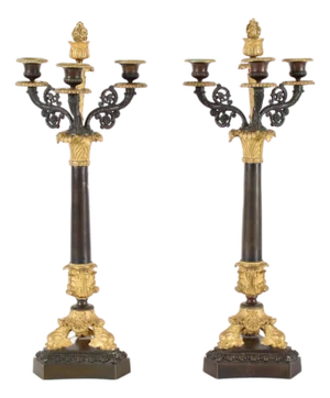 Antique Danish Empire Candelabra in Gilded Metal and Bronze, 1800s, Set of 2