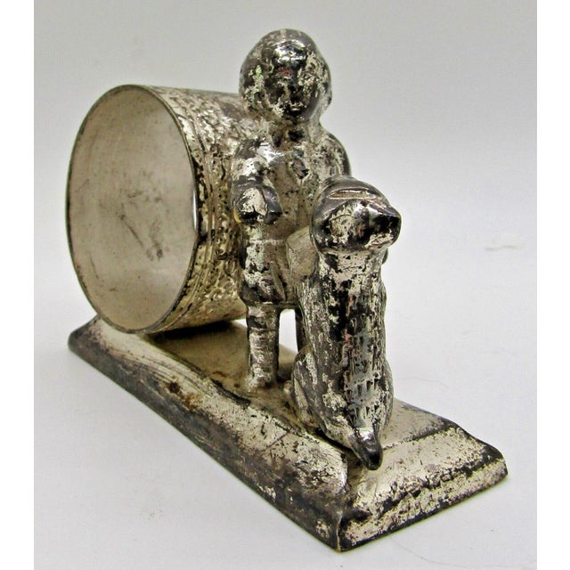 Antique Meriden Britannia Silver Plated Napkin Holder Girl With Dog For Sale - Image 9 of 10
