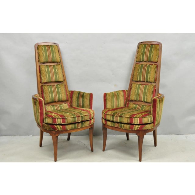 Vintage Mid Century Modern Walnut Panel Back Sculptural Lounge Arm Chairs - Pair For Sale - Image 16 of 16