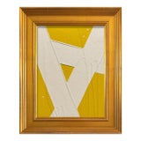 Ron Giusti Mini Abstract Yellow Cream Acrylic Painting For Sale