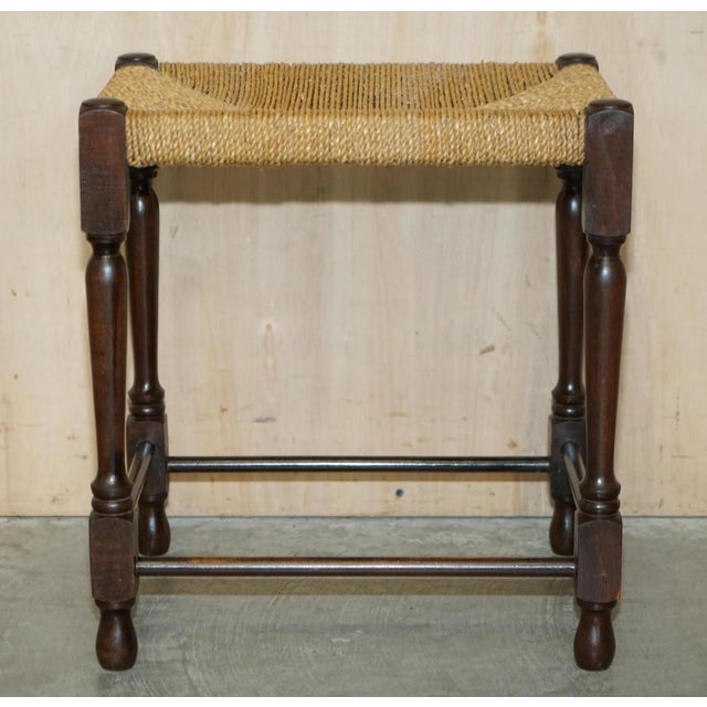 Vintage Dutch Bench Stool with Rope Woven Rush Style Seat, 1940s For Sale - Image 14 of 16