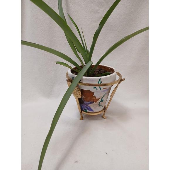 Brass Vintage Brass Plant Stand Ball Holder 3 Leg 5" Tall Palm Leaves Sea Shell Decor For Sale - Image 8 of 10