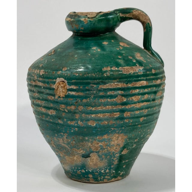 Rustic European Antique Distressed Terra Cotta Green Glazed Water Vessel or Oil Jug For Sale - Image 3 of 8