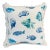 Artisan “Fish” Turquoise Blue Hand Printed on Linen Pillow Cover, 20". - For Sale