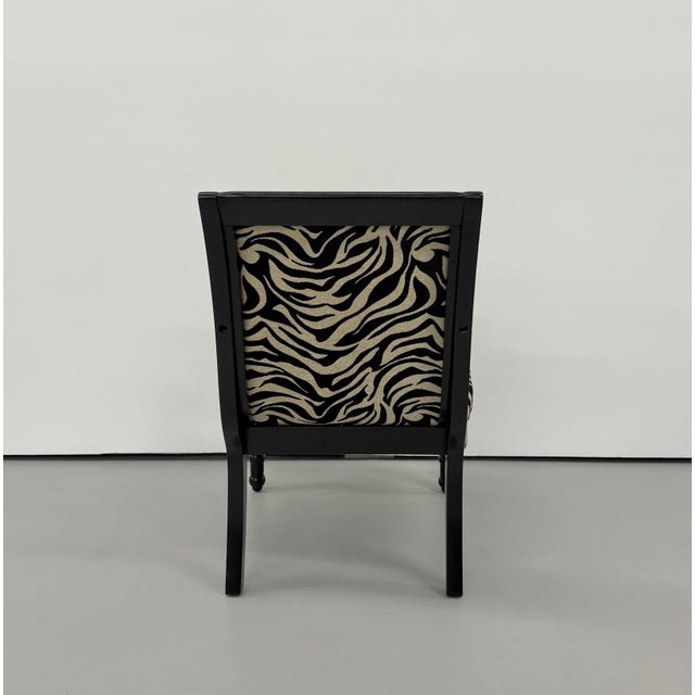 Wood Vintage Zebra Upholstered Ebonized Armchair For Sale - Image 7 of 7