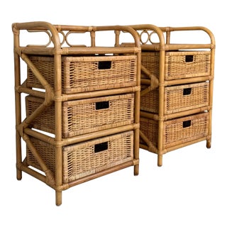 1950s Mid-Century Modern Bamboo and Rattan Nightstands - a Pair For Sale
