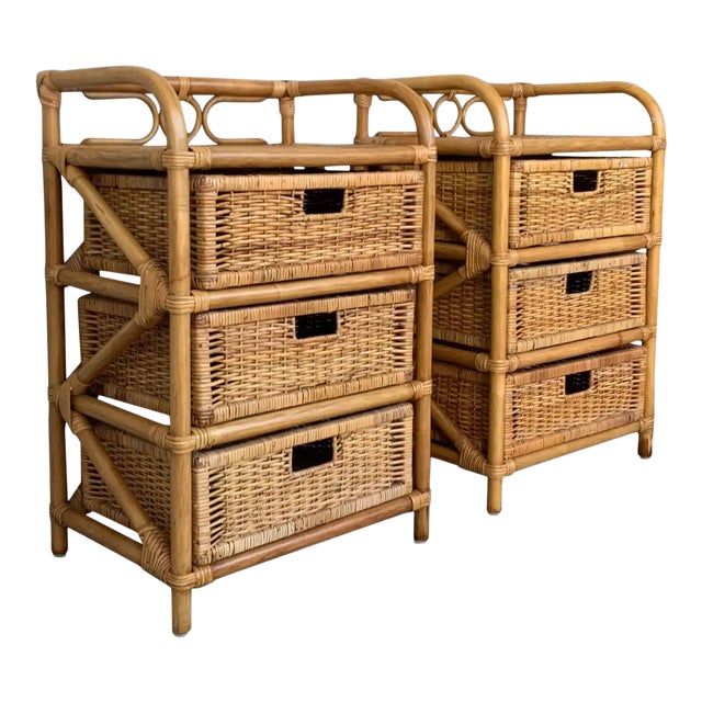 1950s Mid-Century Modern Bamboo and Rattan Nightstands - a Pair For Sale