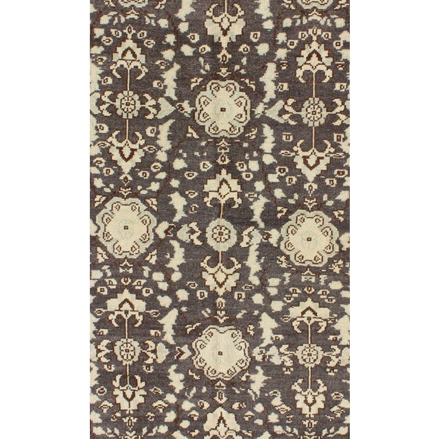 Mid 20th Century Vintage Turkish Oushak Area Rug in Dark Charcoal Brown and Ivory For Sale - Image 4 of 6