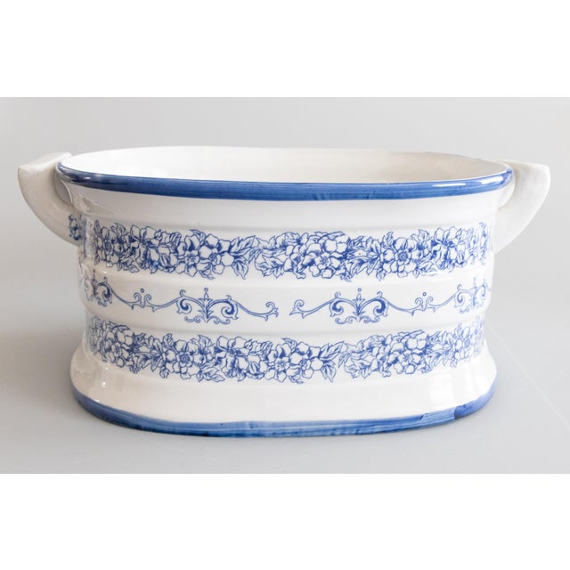 Vintage Italian Blue & White Porcelain Foot Bath Jardiniere Centerpiece For Sale - Image 11 of 11