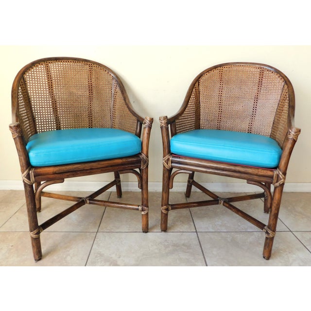 1980s Pair McGuire Rattan and Cane Chairs For Sale - Image 5 of 14