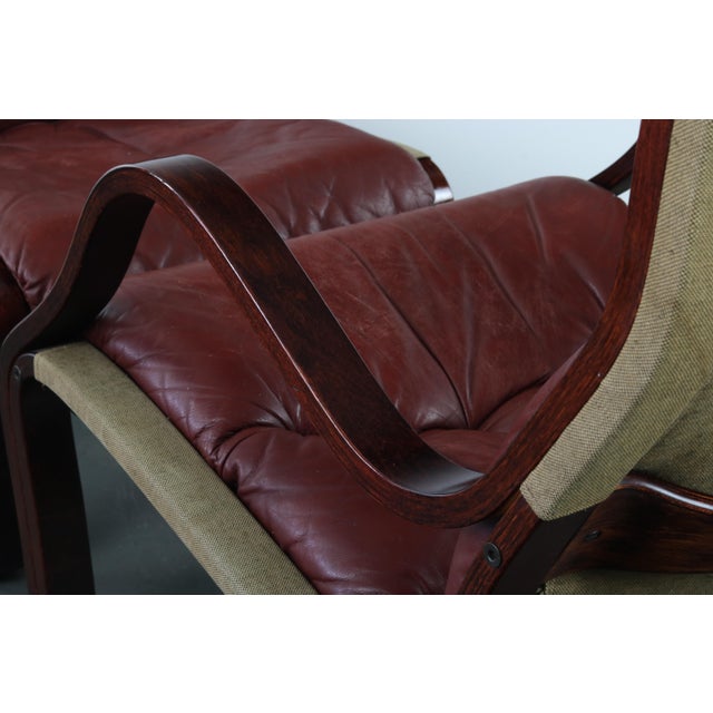 Wood Bentwood Afromasia Chair in Oxblood Red Leather with Matching Ottoman - 2 Pieces For Sale - Image 7 of 11