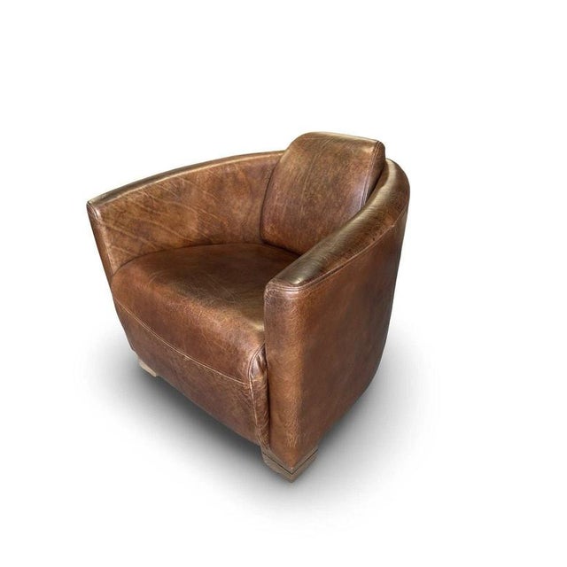 Cigar Brown Leather Aviator Club Armchair For Sale - Image 6 of 18