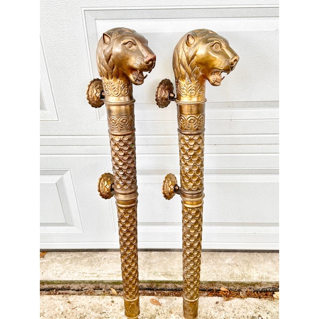 Monumental Brass Lion Repousse Door Handles- A Pair For Sale In New Orleans - Image 6 of 7