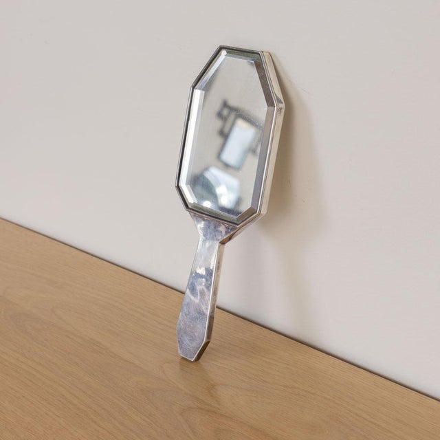 Silver 1930s French Art Deco Silver Beveled Hand Mirror For Sale - Image 8 of 11