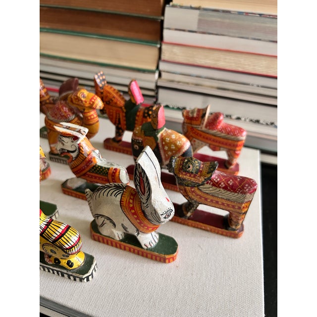Antique Indian Hand-Painted Folk Art Animal Procession Figures, Set of 11 For Sale - Image 4 of 12