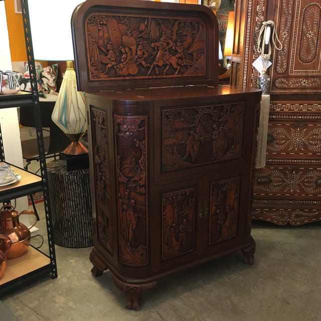 Early 20th Century Japanese Carved Wood Flip Open Dry Bar Chairish