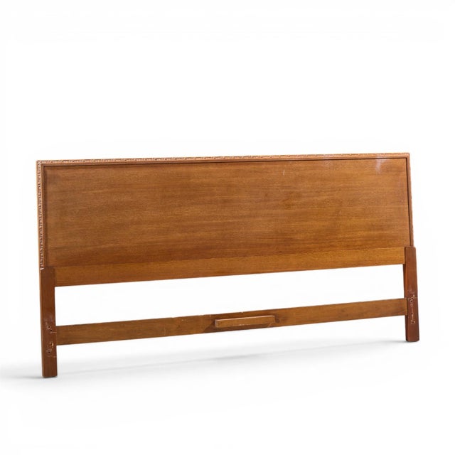 Frank Lloyd Wright for Henredon Taliesin Mid Century Mahogany King Headboard This headboard measures: 79 wide x 1.5 deep x...
