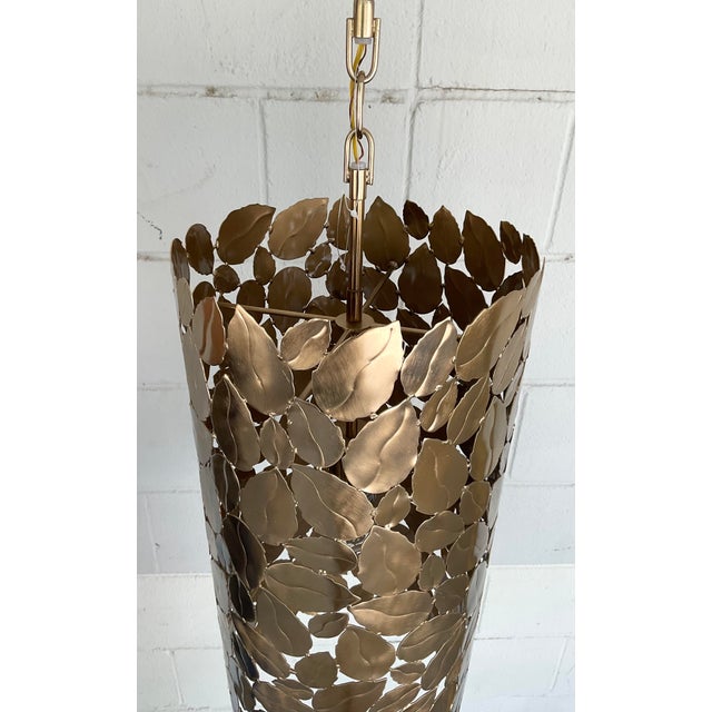 2020s Currey & Company Modern Brass Leaf Protean Pendant For Sale - Image 5 of 6
