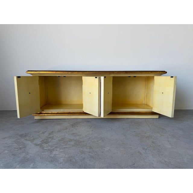 Wood Vintage Italian Hollywood Regency Style Gilt Decorated Credenza For Sale - Image 7 of 17