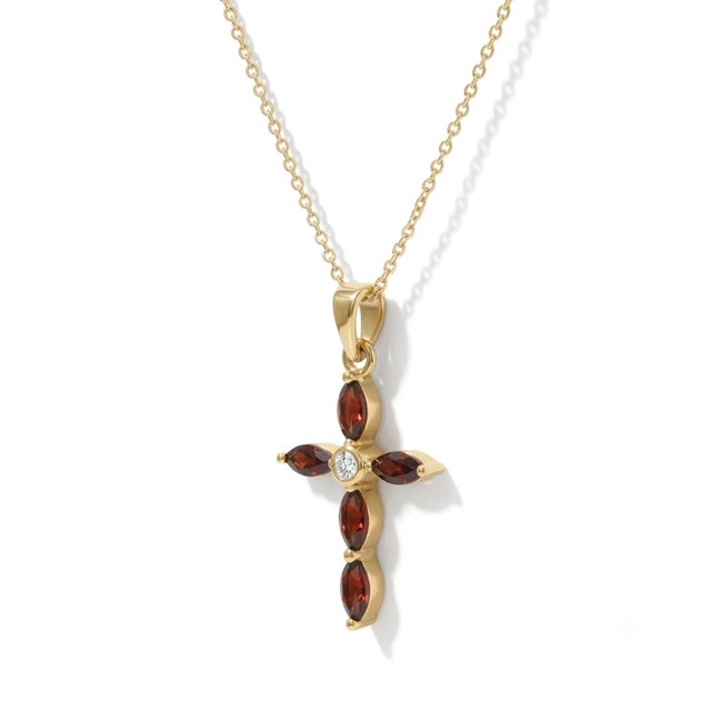 Contemporary Beautiful Garnet Cross Pendant | January Birthstone Pendant | Unique Gifts for Her For Sale - Image 3 of 4