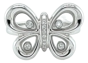 Chopard Happy Diamond 18k White Gold Butterfly Ring W/Cert, Size 6