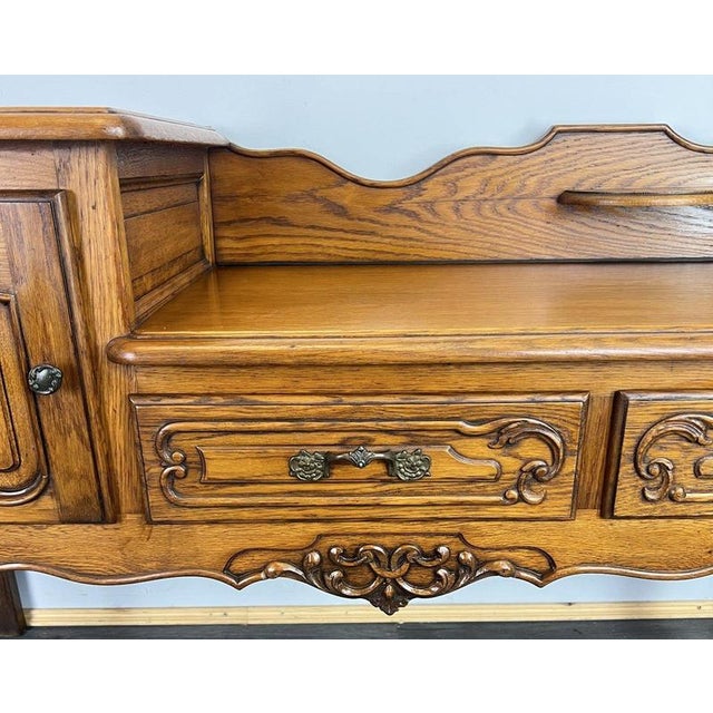 Vintage French Louis XVI Style Bench Cabinet in Oak For Sale - Image 5 of 11