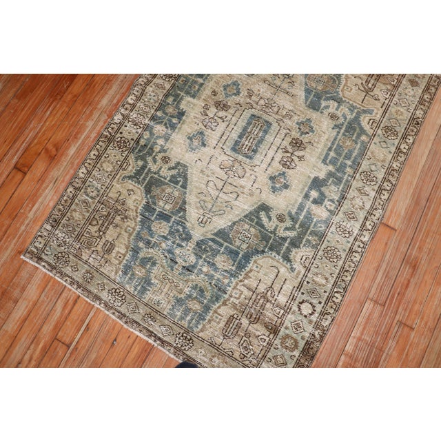 Persian Early 20th Century Zabihi Collection Worn Green Persian Scatter Size Rug - 3'3" x 4'10" For Sale - Image 3 of 8