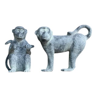 Vintage Cast Bronze Monkey Sculptures, 7.25”, Pair For Sale