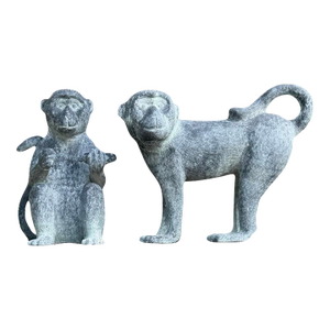 Vintage Cast Bronze Monkey Sculptures, 7.25”, Pair