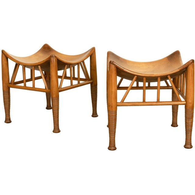 Pair Antique Thebes Egyptian Revival Arts & Crafts Stools Liberty & Co 1900 For Sale - Image 11 of 18