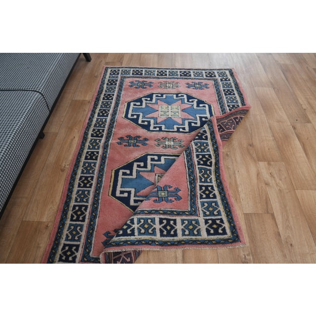 1970s Vintage Turkish Handmade Wool Cotton Pink Area Rug For Sale In San Francisco - Image 6 of 11
