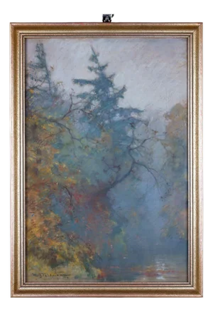 Wilhelm Feldmann, Impressionist Autumn Landscape with Lake, 1905, Gouache