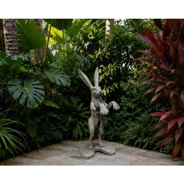 Vintage Cast Iron Leaping Boxing Hare Garden Statue For Sale - Image 12 of 12